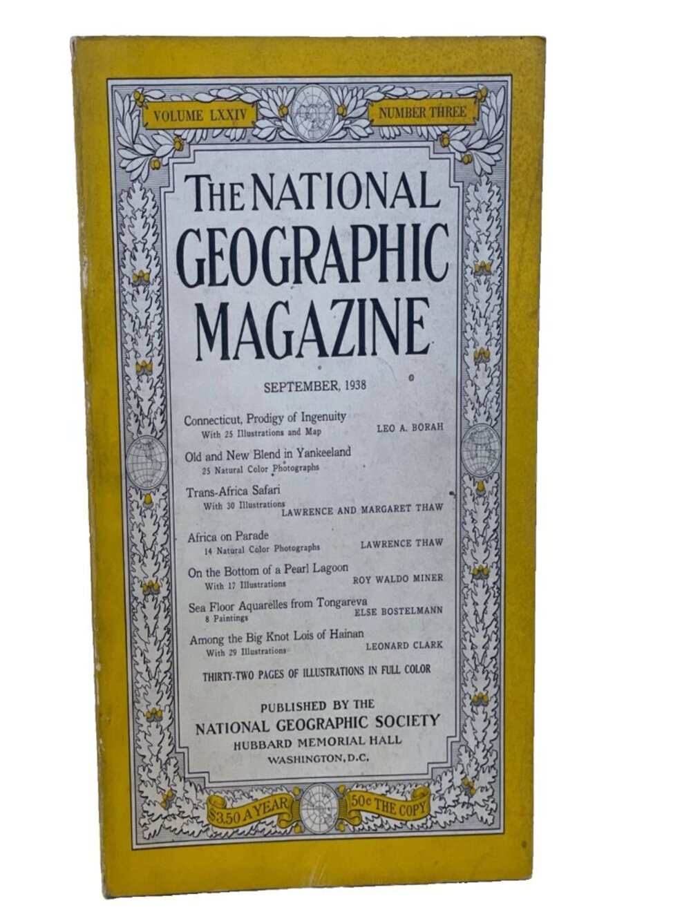Vintage National Geographic September 1938 Vol 74 No 3 Connecticut Africa Safari